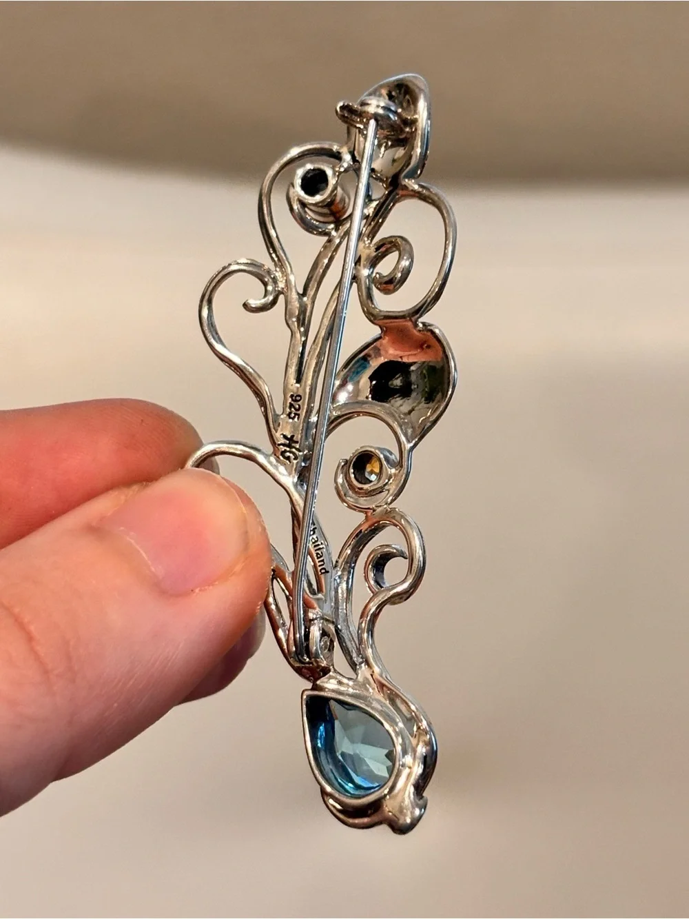Vintage Designer 925 Sterling Silver & Precious Gemstone Embellished Brooch